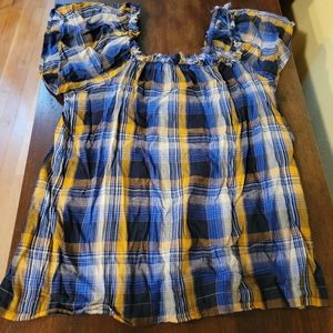 Vince Camuto sunset plaid cotton blend top size xs